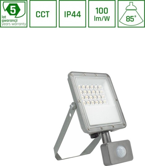 Spectrum 20W NOCTIS MAX CCT lyskaster med sensor IP44 PIR sensor 3 fargetemperaturer grå finish Dimbar : Ikke dimbar