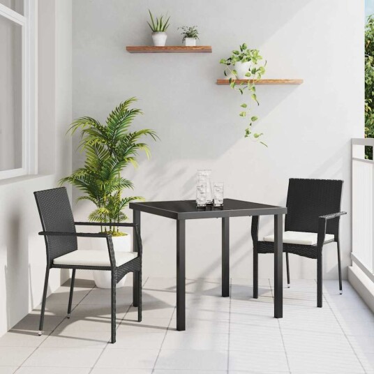 vidaXL Hage Spisegruppe 3 stk. Svart polyrotting