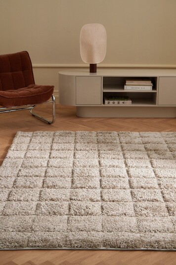 Ellos Home Flossteppe Alba Check Shaggycarpet Beige