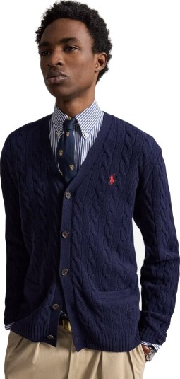 Polo Ralph Lauren Cable Knit Wool Cashmere Cardigan Navy XL
