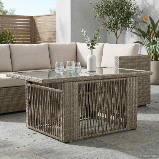 vidaXL Hage Løft Opp Bord Grå 100 x 55 x 37 cm Tvist Rattan og Glass