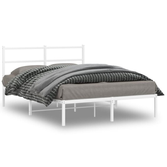 vidaXL Sengeramme i metall med hodegavl hvit 135x190 cm 8721012303102