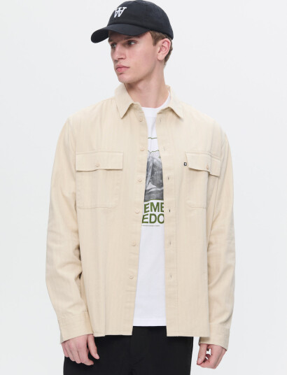 WOOD WOOD Wwaxl Herringbone Shirt - Beige - M WOOD WOOD Wwaxl Herringbone Shirt - Beige - M