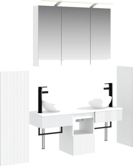 Baderomsinnredningssett 6 pcs Hvit Konstruert tre og glass Baderomsinnredningssett 6 pcs Hvit Konstruert tre og glass