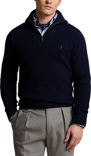 Ralph Lauren Waffle Wool-Cotton Quarter-Zip Sweater - Hunter Navy Blå XL Ralph Lauren Waffle Wool-Cotton Quarter-Zip Sweater - Hunter Navy Blå XL