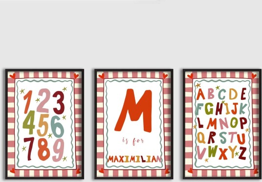 Personalisert Plakat Barnerom Veggkunst Sett Sett med 3