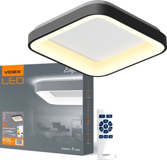 72W dæmpbar LED taklampe   45x45cm 2700 6000K sort kant inkl. fjernkontroll IP20 innendørs   Dimbar : Via fjernkontroll Kulør : Kald