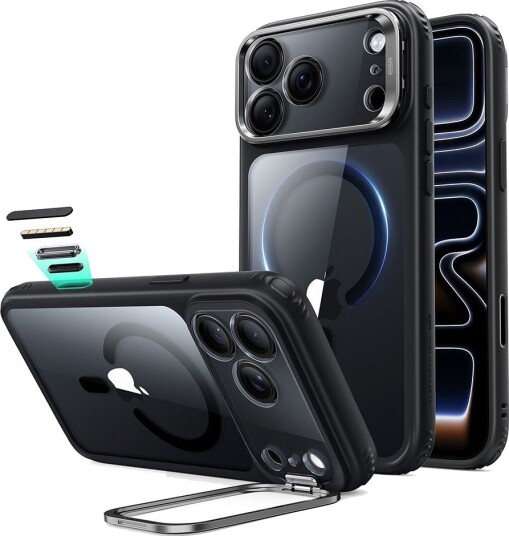 ESR Hybrid Kickstand MagSafe Mobildeksel for iPhone 18 Pro / 17 Pro - Klar Svart