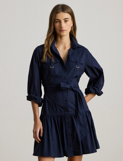 Lauren Ralph Lauren Buckle-Trim Cotton-Blend Shirtdress - Navy - 44