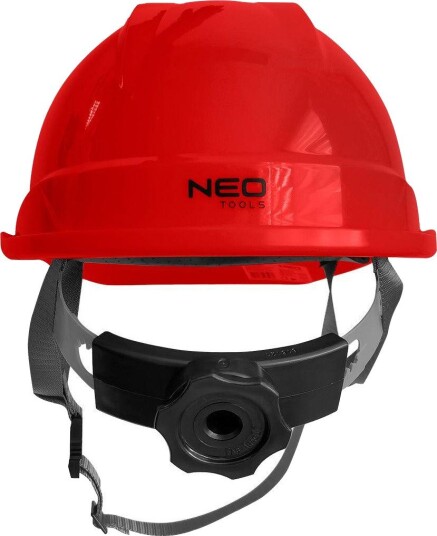 NEO Vernehjelm Med Hakestropp, Justerbar 52-64 cm, ABS Rød