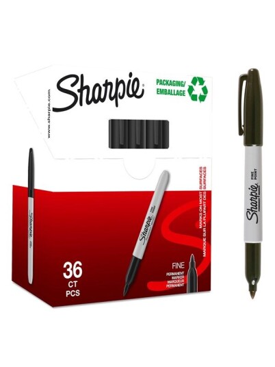 Sharpie Permanent Markers  Fine Point  Svart  36 Count