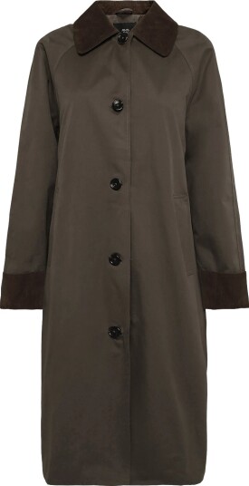 Mango Teen Long Cotton Trench Coat With Corduroy Collar DARK GREEN L
