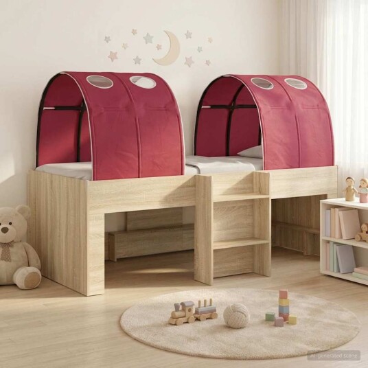  Seng med tunnel 4 pcs Sonoma eik og rød Konstruert tre