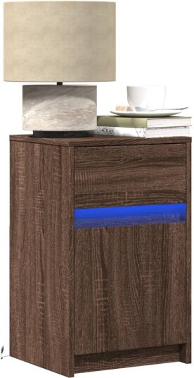 Nattbord med LED 2 stk brun eik konstruert tre 8721102965760