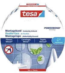 Tesa Monteringstape For Fliser Og Metall Vanntett, 5 m X 19 mm