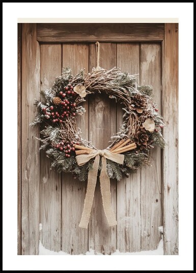 Christmas Wreath on a Wooden Door Plakat Plakat / 30x40cm