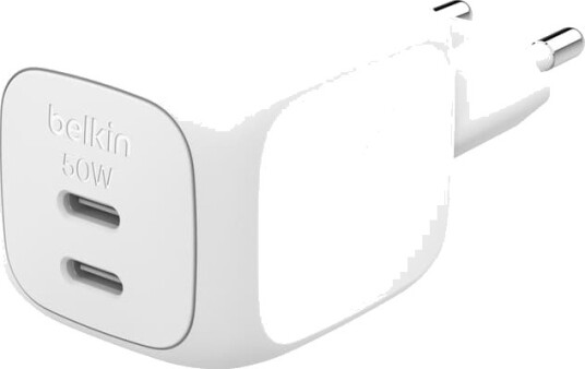 Belkin Boostcharge Pro - Strømadapter - Gan - 50 Watt - Fast Charge, Pd 3.1/Pps - 2 Utgangskontakter (2 X Usb-C) - Hvit