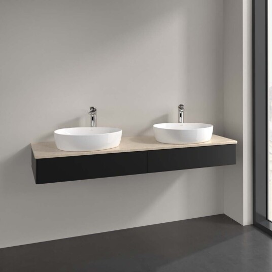 Villeroy & Boch  Antao Servantskap med 2 skuffer 160x50x19 cm m/lys Sort Matt/Crème