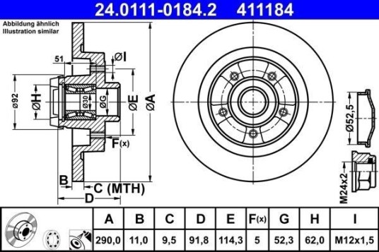Bremseskive ATE 24.0111-0184.2