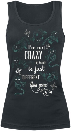 Alice in Wonderland Disney Topp Filurkatten I'm Not Crazy XS til XXL Damer svart