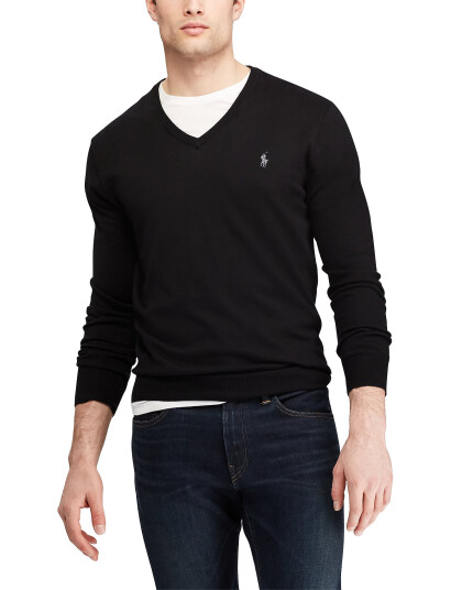 Polo Ralph Lauren Slim Fit Cotton V-Neck Sweater - Black - M