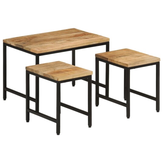 Stablebare salongbord 3 stk grovt heltre mangotre og jern 8721012160880