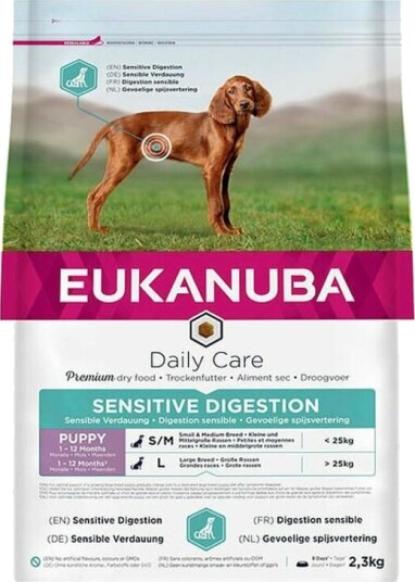 Eukanuba Daily Care Hundefôr til Valp for Sensitiv Mage 12 kg
