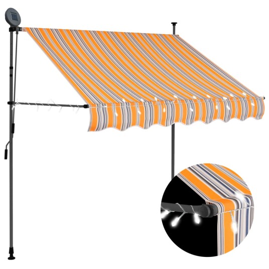 vidaXL Manuell uttrekkbar markise med LED 150 cm gul og blå