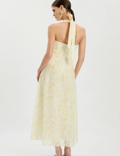 Bardot Pollie Halter Midi Dress   Yellow   S