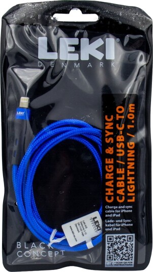 LEKI DENMARK BRAIDED BLUE CABLE USB-C TO LIGHTNING 1.0 M