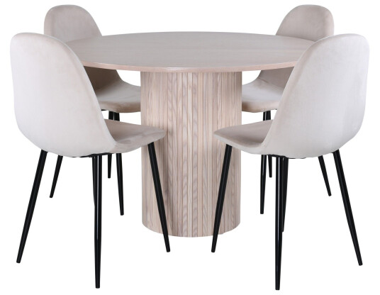 Venture Home Bianca Spisegruppe 110 cm Rund med 4 Polar Stoler Beige