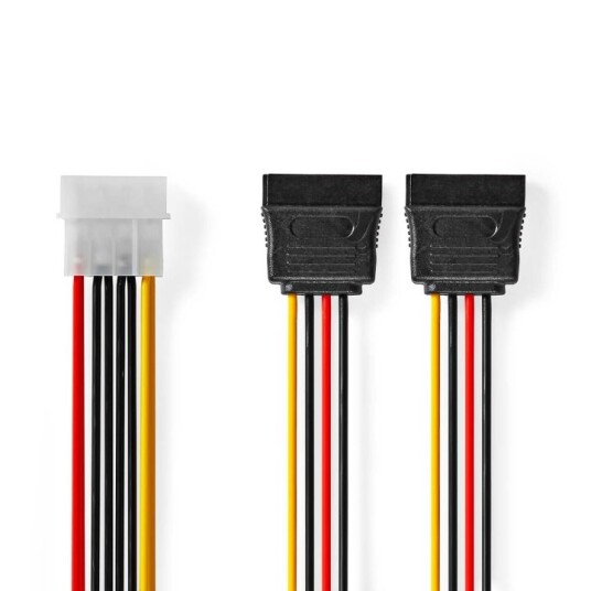 Nedis Intern Strømkabel | Molex Han | 2x SATA 15 Pin Hun | Gull belagt | 0.15 m | Rund | PVC | Flerfarget | Boks