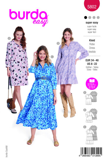 Burda 5802 - Kjole EUR: 34-48, US: 8-22