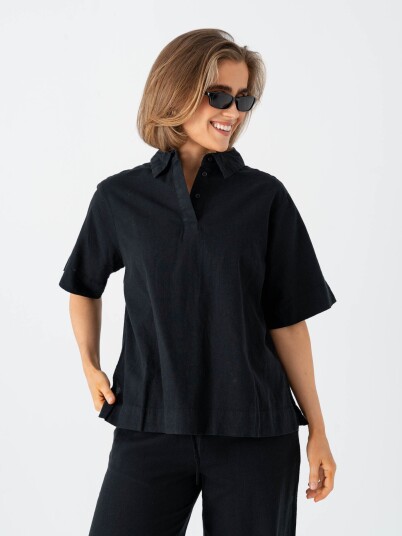 Selected Femme Luisa Linen Blend Polo Sort 34
