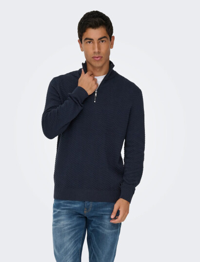 ONLY & SONS Onsmace Reg Herringbone Half Zip Knit Ns - Navy - M ONLY & SONS Onsmace Reg Herringbone Half Zip Knit Ns - Navy - M