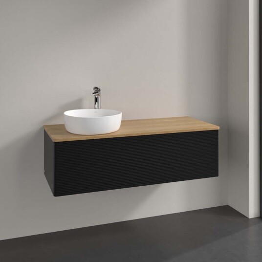 Villeroy & Boch Antao Servantskap med 1 skuff 120x50x36 cm m/lys Sort Matt/Eik Villeroy & Boch Antao Servantskap med 1 skuff 120x50x36 cm m/lys Sort Matt/Eik