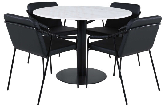 Venture Design Estelle & Tvist spisegruppe Svart/hvit 4 stoler & bord 106 cm