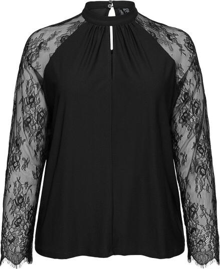 Vero Moda Curve Topp Vmmilla Ls Lace Top Jrscur Svart