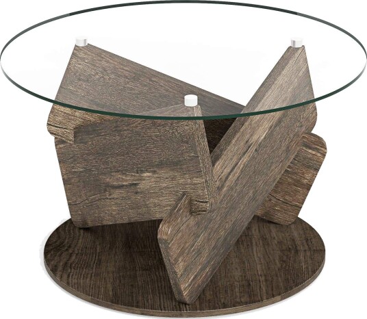 Rundt glassbord – 81 cm herdet glass og tre