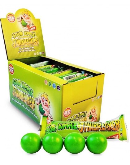 40 stk 4 pk Zed Jawbreaker med Smak av Surt Eple og Kjerne av Tyggegummi 1320 g   Hel Eske