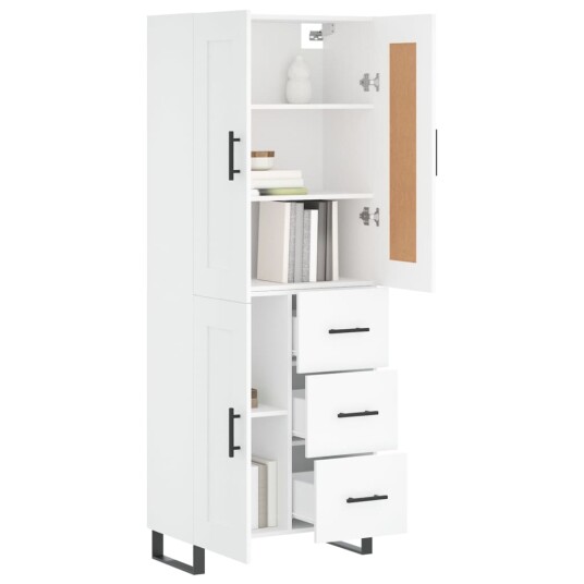 Highboard hvit 69,5x34x180 cm konstruert tre