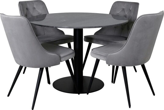 Venture Home Spisegruppe Venture Home Estelle Ø106 med 4 Velvet Deluxe Stoler GR14036