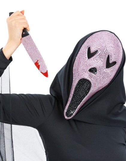 Inspirert Scream Maske med Rosa Juveler og Kniv Inspirert Scream Maske med Rosa Juveler og Kniv