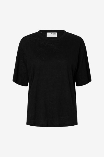 Selected FEMME - Topp i lin slfVilja Linen SS Tee - Svart