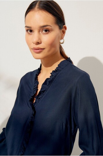 Ellos Collection Viskosebluse med volangedetaljer bluse Blå