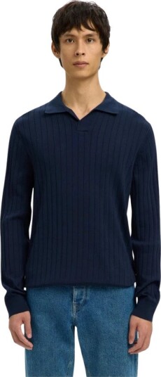 Selected Slhtorino Ls Knit Open Stitch Polo Navy L