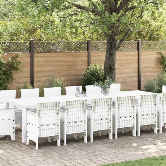 15 Delers Hage Dining Set med Puter Hvit Polyrotting Hagebord Hvit 200x100x73 cm Polyrotting Hagebord Hvit 150x100x73 cm Polyrotting Hageseter med Puter 2 stk Hvit Polyrotting Hageseter med Puter 4 stk Hvit Polyrotting
