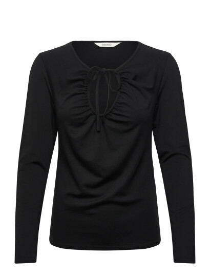 Selected Slfslim Mia Ls Tie Top - Black - XS