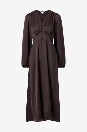 Bubbleroom  Maxikjole Satin V neck Maxi Dress Brun