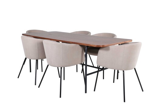 Venture Design Uno & Berit spisegruppe Beige/natur 6 stoler & bord 200 x 90 cm